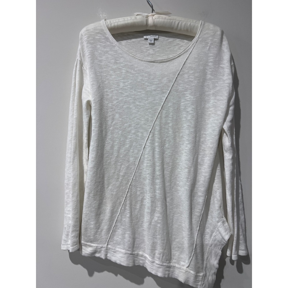 Pure Jill Linen Blend Women's White Long Sleeve Knit Asymmetrical Hem Top XS